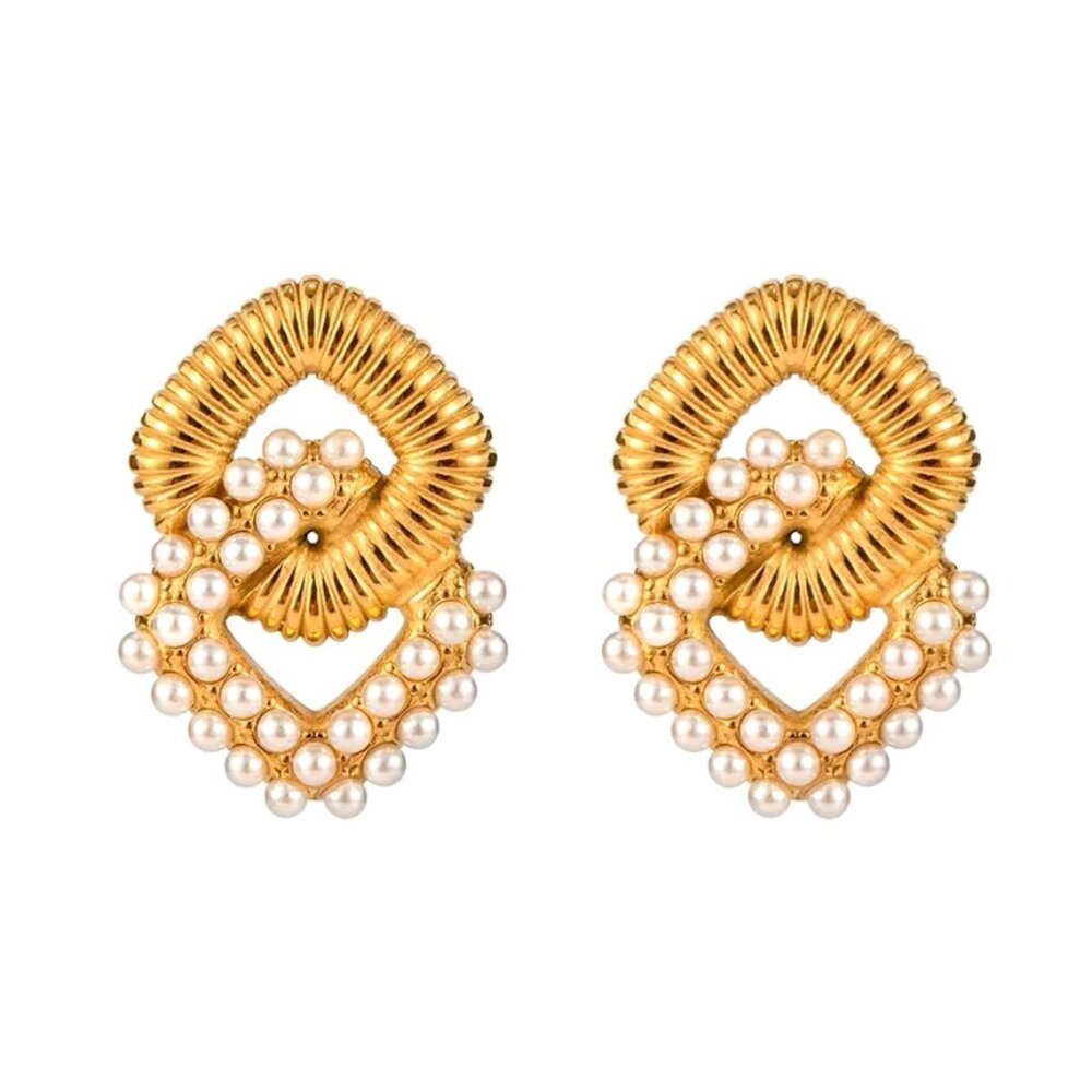 Vienna Pearl Links 18k Gold Plated Stainless Steel Earrings